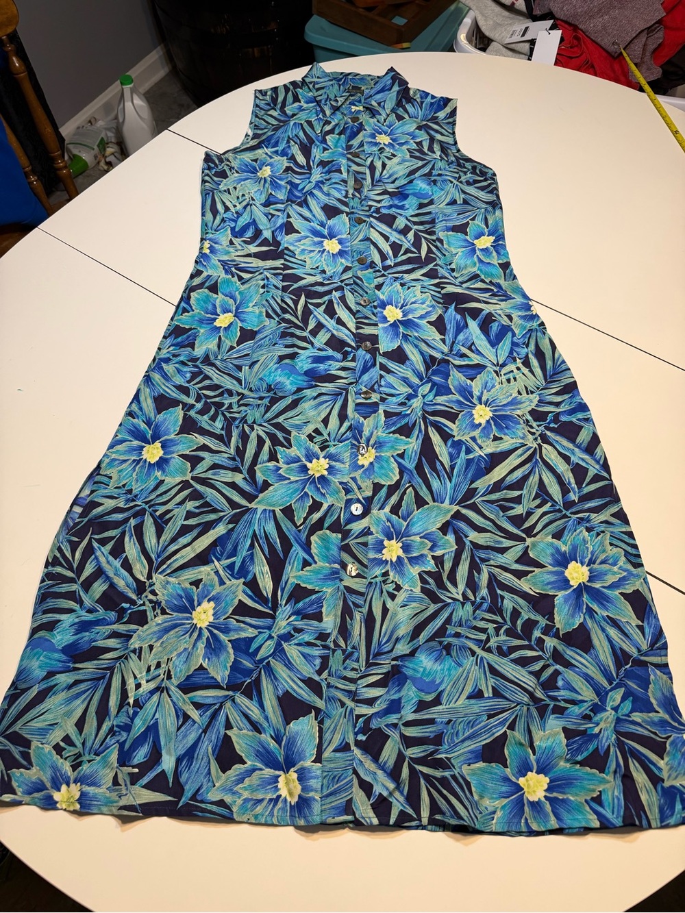 Womens Embassy Row 100% Silk No Sleeve Blue Green Navy Dress Resort wear 14P
